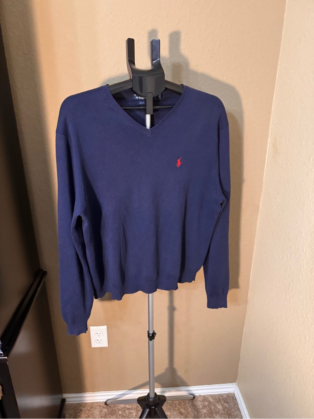 Vintage Polo by Ralph Lauren Navy V-Neck Sweater with Red Polo Pony